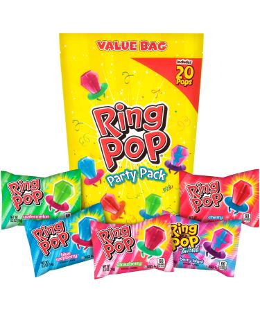 Ring Pop Individually Wrapped Bulk Lollipop 20 Count Summer Variety Pack – Lollipop Suckers w/ Assorted Fruity Flavors - Fun Summer Candy For Party Favors, 4th of July Snacks & Goodie Bags 20 Count (Pack of 1)