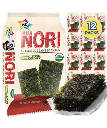 KIMNORI Seasoned Seaweed Snacks Sheets – Organic Sweet 'N Spicy Flavor 12 Individual Packs Roasted Crispy Premium 100% Natural Laver Kim Nori 4g 0.14 Ounce ?   