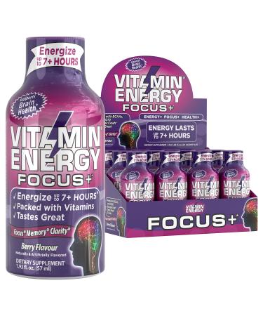 Vitamin Energy Focus+ Energy Drink Shot, Up to 7+ Hours of Energy, Berry, 1.93oz, 12 Count