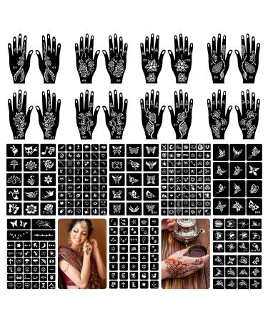 24 Sheets Henna Tattoo Stencil Kit 280+pcs, Henna Stencils Reusable  Temporary Indian Glitter Airbrush Tattoo Stencils for Face Body Paint DIY