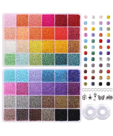 QUEFE 40000pcs 2mm Glass Seed Beads for Jewelry Making Kit 440pcs Letter  Beads 100pcs Smiley Face Beads & 100pcs Evil Eye Beads for Bracelets  Necklace Ring Making DIY Art Craft Gifts, Tiny