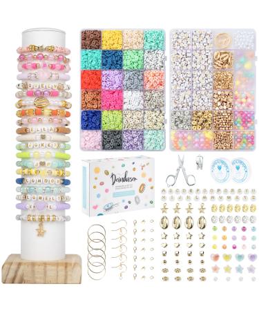 Deinduser Bracelet Making Kit - Jewelry kit with Stand 28 Colors Polymer Clay  Beads for Adults Heishi