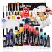 COLORFUL Fabric Paint Set for Clothes with 6 Brushes  1 Palette  12 Colors - Permanent Textile Paint Puffy Paint Kit for Shoes  Canvas - Non-Toxic Slick Painting Set for Adults  Beginner & Artists 12 Tubes Color