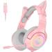 SIMGAL Pink Gaming Headset Only Compatible with PS4 PC Computer and Laptop with 7.1 Virtual Surround Sound Removable Cat Ear Nose Canceling Retractable Microphone USB Plug(No 3.5mm Plug)