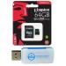 Kingston 64GB SDXC Micro Canvas Go! Memory Card and Adapter Works with GoPro Hero 7 Black Silver Hero7 White Camera (SDCG2/64GB) Bundle with (1) Everything But Stromboli TF and SD Card Reader 64GB Class 10
