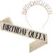 Birthday Queen Sash & Rhinestone Headband Set - Gold Glitter Birthday Sash Birthday Gifts for Women Birthday Party Supplies