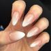 Press On Nails Short Almond Shape with Designs Glossy Nude White French False Nails with Glue Kit for Women Fake Nails Set - Nude