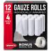 Premium Gauze Rolls - Pack of 12 - Individually Wrapped - 4 x 4.1 yd Rolled Gauze + Free Bonus Tape