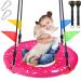 Odoland 24 inch Kids Tree Swing, Outdoor Small Saucer Swing - 900D Oxford Platform Swing - Backyard Round Flying Swing with Hanging Ropes, Straps and Turnbuckle Pink