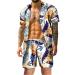 HOKCUS Vacation Outfits for Men, Summer Tropical Flower Print Button Hawaiian Shirts & Shorts Set 2 Pieces Outfit Beach Set 02-green Large