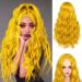 Beweig Yellow Wig for Women Long Curly Wavy Cute Colorful Wigs Middle Part Synthetic Hair Wigs Halloween Cosplay Daily Party Wigs (25 inch) L5-Yellow
