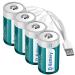 Fitinoch Rechargeable D Cell Batteries with USB 4 in 1 Charge Cable,1.5V Lithium Size D Battery 5600mWh for Flashlight Toys & Electronic Devices (4 Pack)