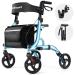 UrEscort Walkers for Seniors with Seat, Lightweight Upgrade Rollator Walker with Seat and 8’’ Four Wheels, Adjustable Handle & Basket, Aluminum Folding Rollator for Adult, Elderly (Blue) Lightweight Skyblue