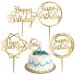 BakeMaestro Happy Birthday Cake Toppers - Gold Acrylic Cake Topper - 4 Different Shapes for Birthdays Event Decorations Supplies - Pack of 4 Golden
