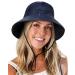 Womens Waterproof Bucket Sun Hat UPF 50+ Outdoor Beach Boonie Floppy Rain Hat for Men Fishing Hiking Safari Cap with Strings Navy Blue (Hc: 23.62'') One Size-Medium