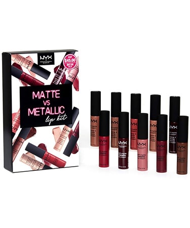 NYX Professional Set Cream Matte 10-Piece Soft Lip vs Lip Kit Matte Makeup Lipstick Metallic